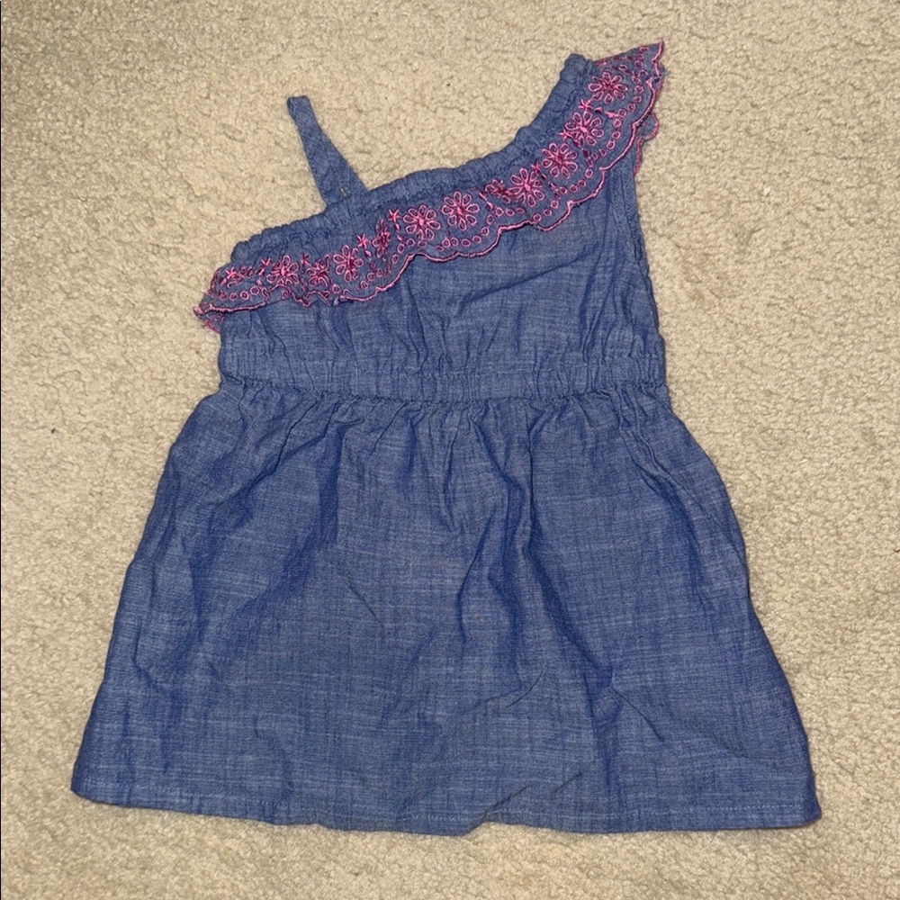 Children’s Place Blue One-Shoulder Dress with Pink Embroidery